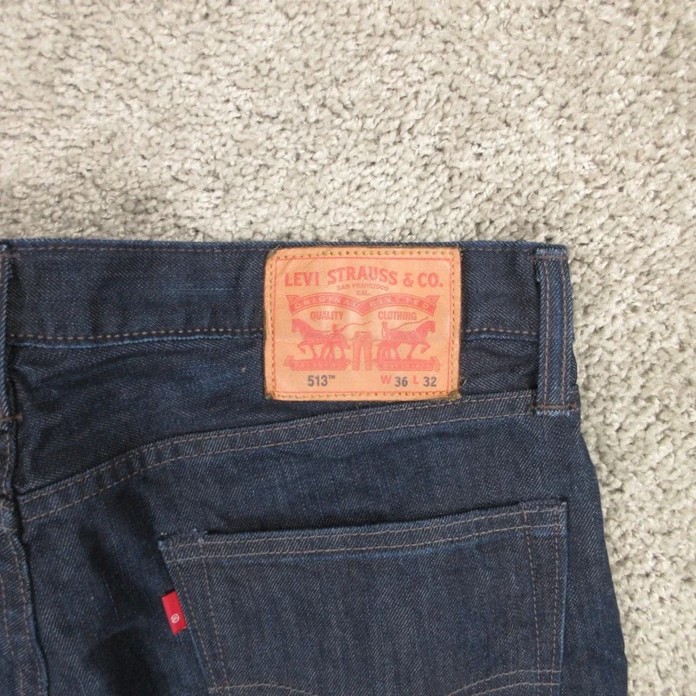 Levis Jeans Mens 36x32 Blue 513 Slim Straight Faded Dark Wash Whisker Denim Pant